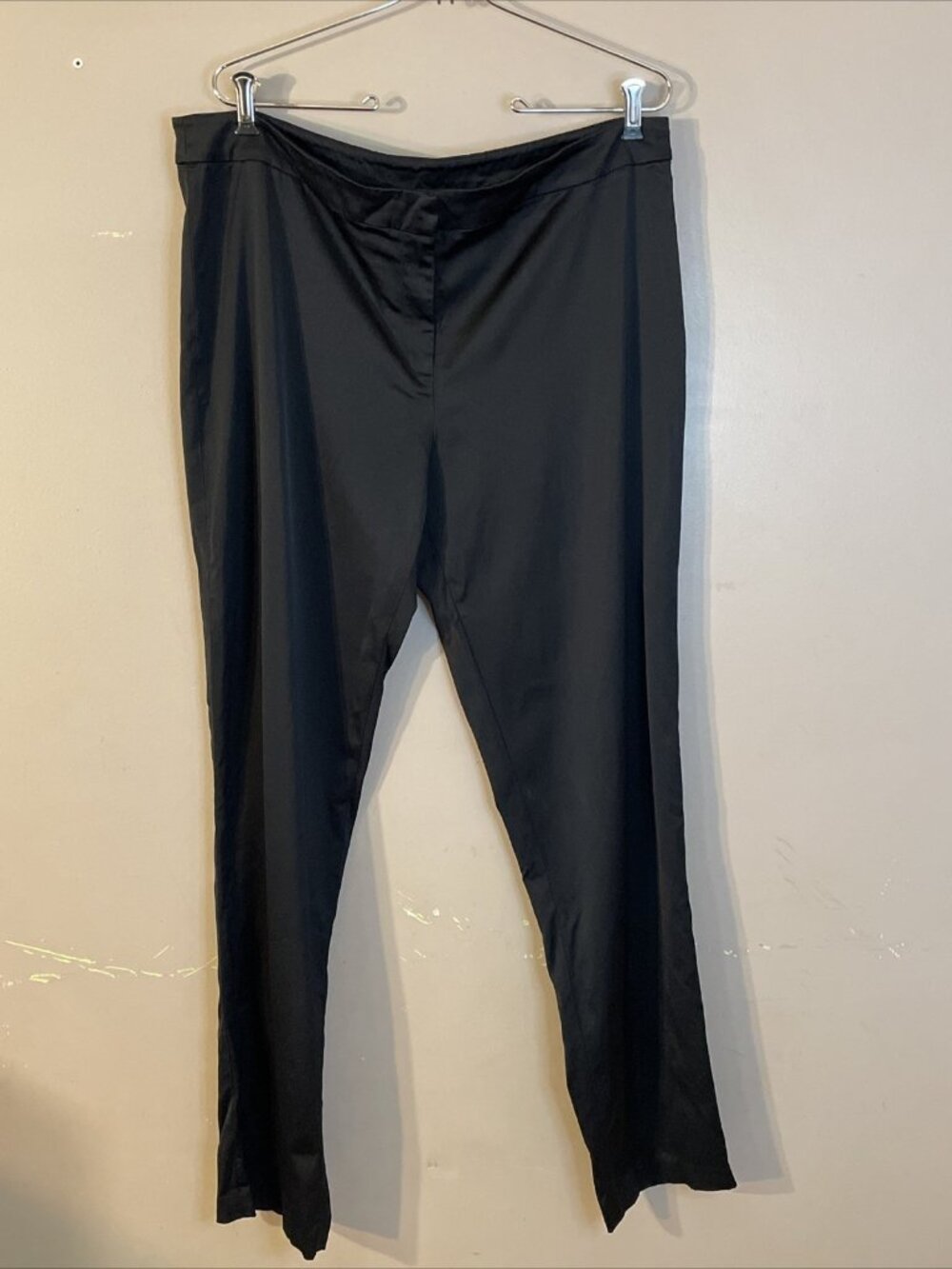 Eileen Fisher Women’s Dress Pants Black Satin Flat Front Mid Rise Sz L